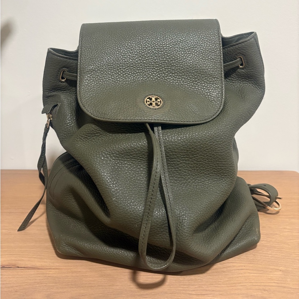 Tory Burch olive green midi-size leather backpack
